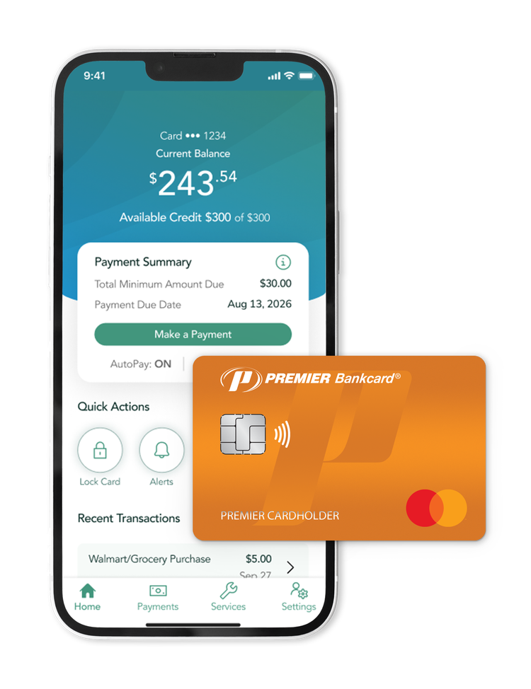 orange card and mobile phone with screenshot of mobile app