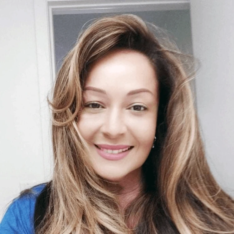 a woman smiling